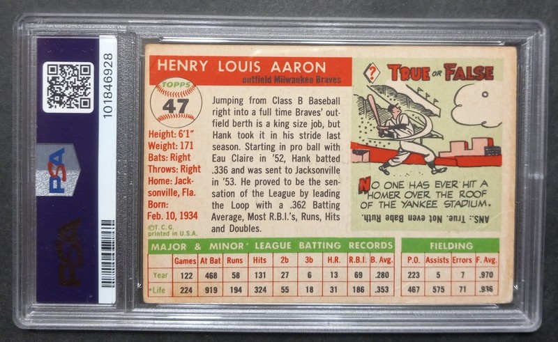 1955 Topps - #47 Hank Aaron - HOF - PSA 2 GOOD view 2