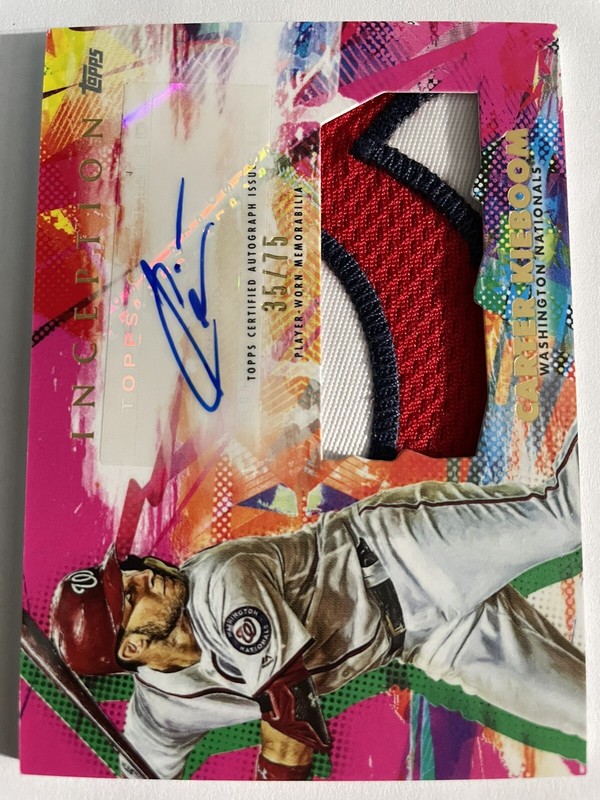 Carter KieBoom 2020 Topps Inception Auto Patch Numbered /75 view 2