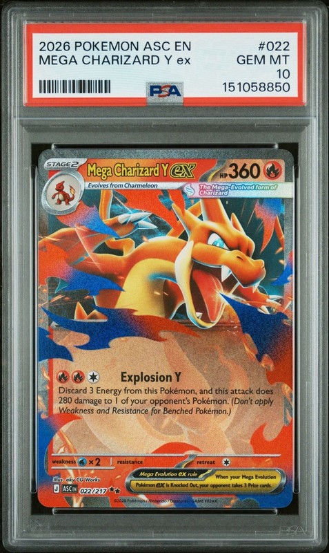 PSA 10 Mega Charizard Y ex 022/217 Pokemon Ascended Heroes GEM MT 10