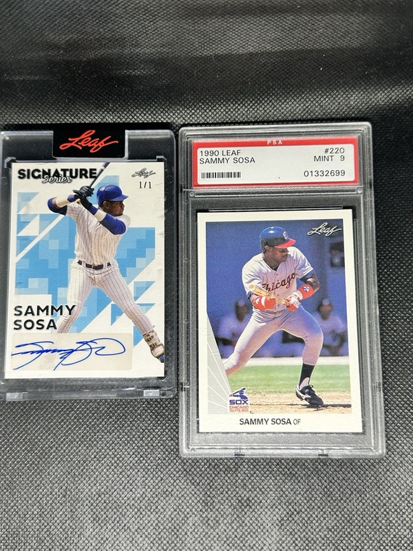 1990 Leaf Sammy Sosa ROOKIE PSA 9 + 2023 Leaf Sammy Sosa AUTO /1