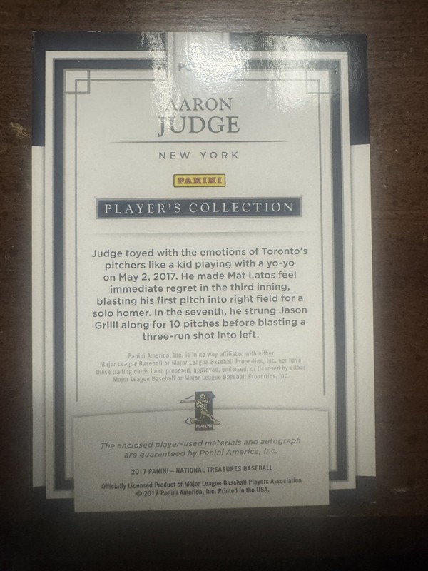 Panini National Treasures 2017 Aaron Judge Yankees  Signed /99 Auto patch  view 2