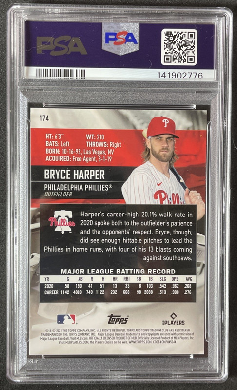 2021 Topps Stadium Club - Bryce Harper #174 Running, Blue Jersey PSA 10 view 2