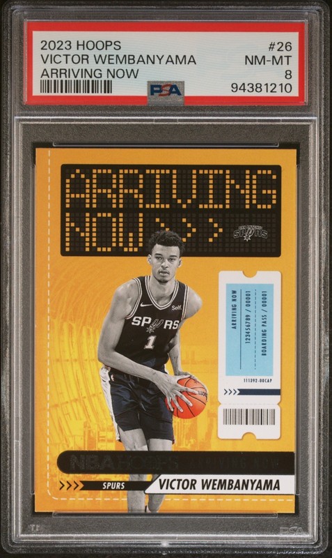 Panini 2023-24 NBA Hoops Victor Wembanyama Arriving Now #26 Rookie PSA 8 Spurs