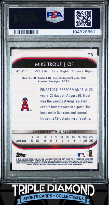 2012 Topps Finest #78 Mike Trout LA Angels PSA 10 Gem MT Y853 view 2