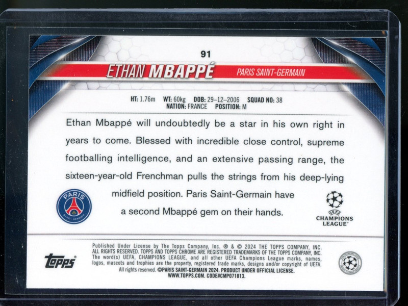 2023-24 Topps Chrome UCC - Ethan Mbappe #91 Gold Geometric 28/50 view 2