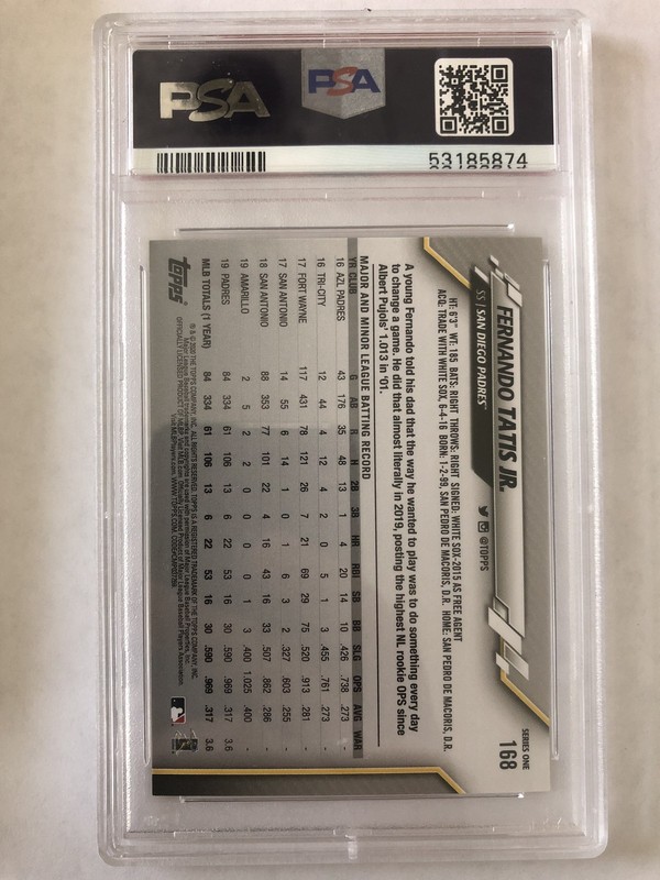 2020 Topps #168 Fernando Tatis Jr. PSA Graded view 2