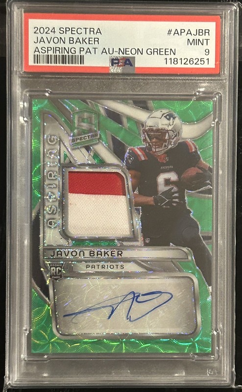 2024 Panini Spectra Javon Baker RPA Neon Green /35 Patriots Rookie RC 🔥