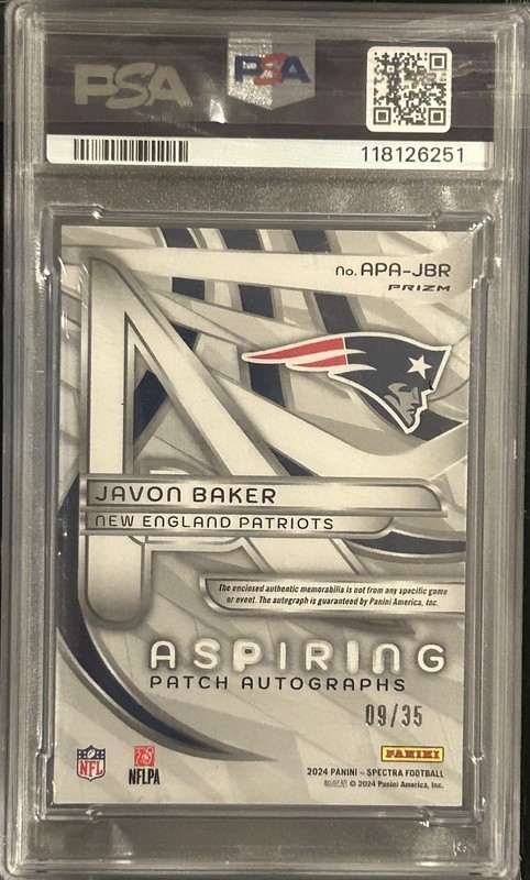 2024 Panini Spectra Javon Baker RPA Neon Green /35 Patriots Rookie RC 🔥 view 2