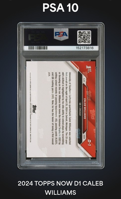 Topps Now Caleb Williams Chicago Bears #D-1 Rookie PSA 10 /24667 view 2