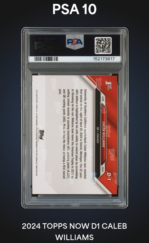 Topps Now Caleb Williams Chicago Bears #D-1 Rookie 1st Pick PSA 10 /24667 view 2