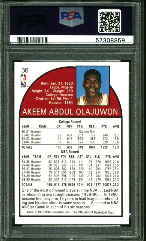 1991 HOOPS SUPERSTARS AKEEM OLAJUWAN #36 NBA HOF PSA 7 HOUSTON ROCKETS Vtg Card view 2