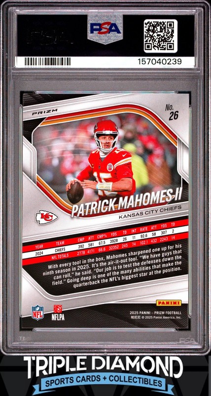 2025 Panini Prizm Patrick Mahomes II White Disco Prizm KC Chiefs PSA 9 BNB409 view 2