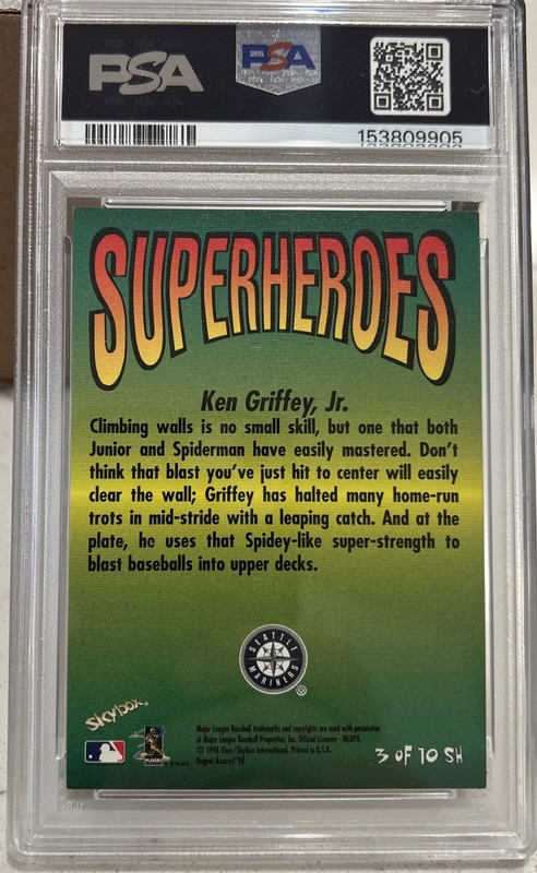 1998 Skybox Ken Griffey Jr. Dugout Axcess Superheroes Spider-Man PSA 6 LOW POP view 2