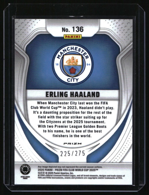 2025 Panini Prizm FIFA World Cup #136 Erling Haaland Blue Prizms #/275 view 2