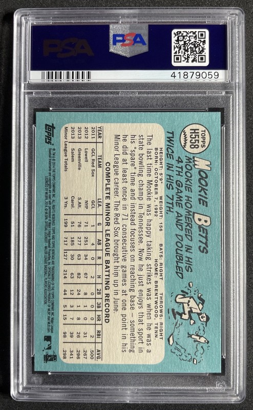 2014 Topps Heritage Mookie Betts SP Rookie Card #H558 PSA 9 MINT view 2