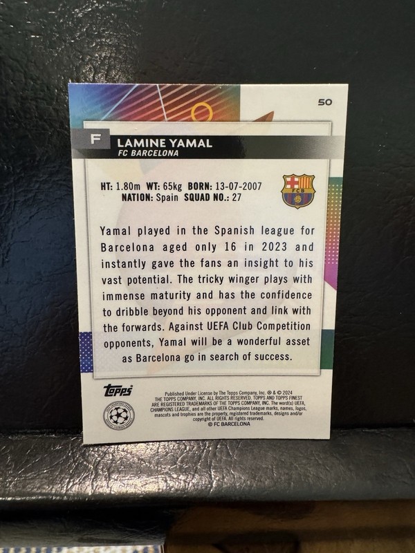 2023-24 Topps Finest UEFA Club Competitions - Lamine Yamal #50 (RC) view 2