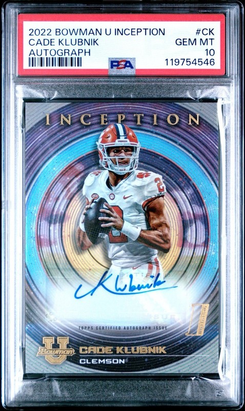 2022 Bowman U Inception CADE KLUBNIK Rookie AUTO #BIA-CK PSA 10 GEM, JETS