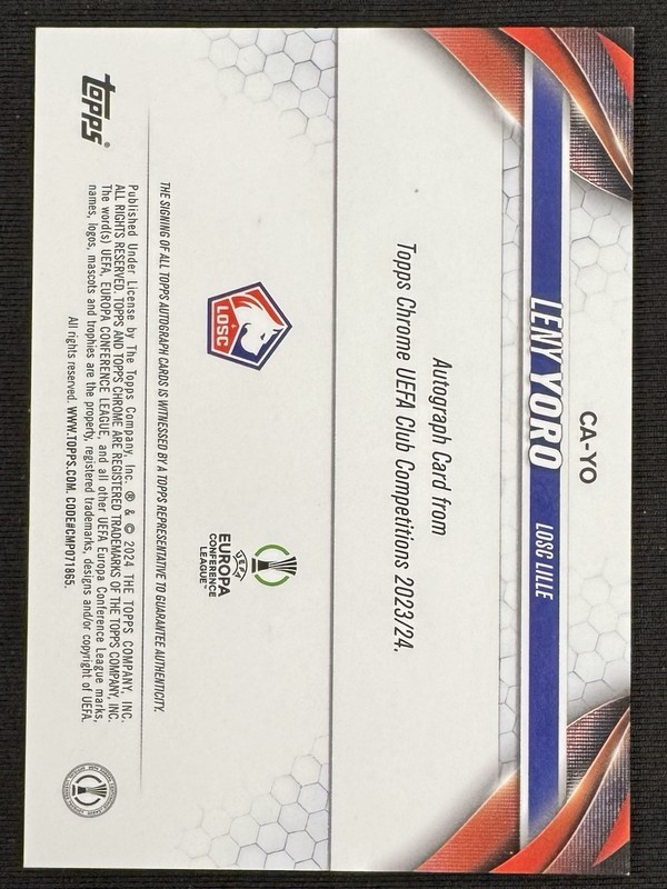2023-24 Topps Chrome UEFA #CA-YO Leny Yoro Auto Refractor RC Man United view 2