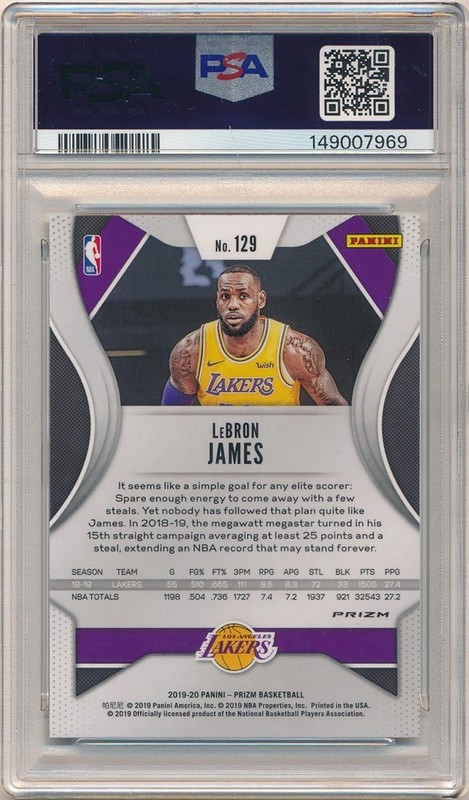 LEBRON JAMES 2019/20 PANINI PRIZM #129 SILVER PRIZMS LAKERS SP PSA 10 GEM MINT view 2