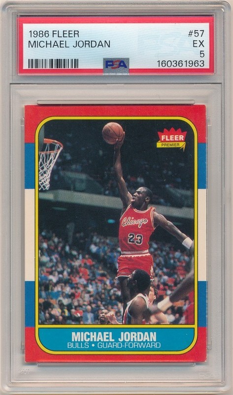 MICHAEL JORDAN 1986/87 FLEER #57 RC ROOKIE CARD CHICAGO BULLS PSA 5 NM