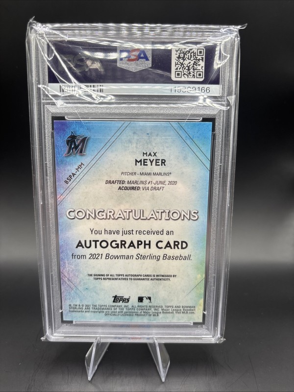 Max Meyer 2021 Bowman Sterling #BSPAMM Prospect Auto PSA 9 Marlins RC 🔥🔥🔥 view 2