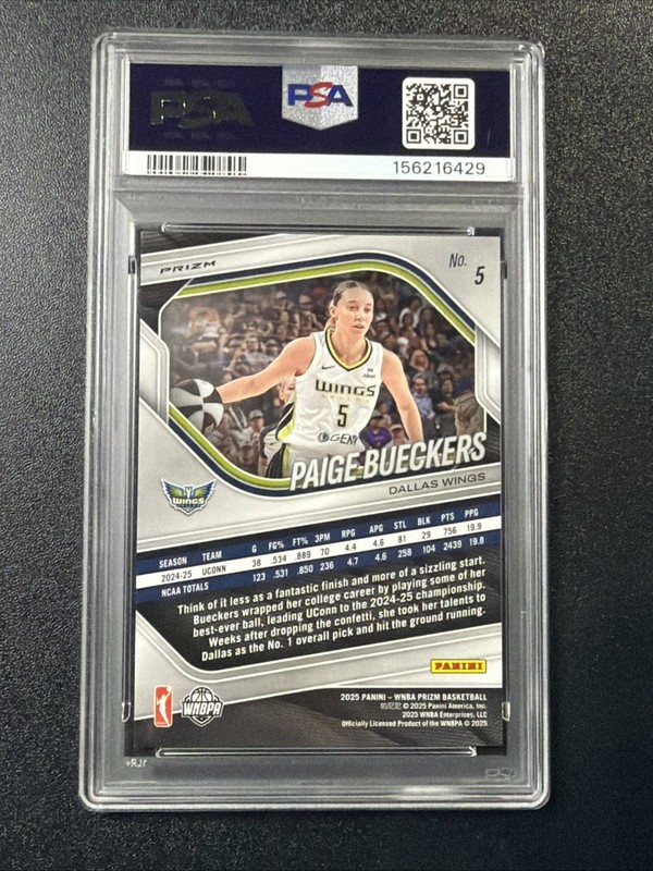 PSA 10 PAIGE BUECKERS WNBA Prizm #5 Blue Velocity Rookie (RC) Wings - PSA 10 A4 view 2
