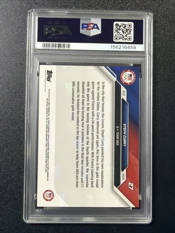 2024 Topps Now Olympics Steph Curry #27 PSA 10 GEM MINT USA Basketball A2 view 2