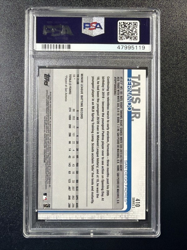 2019 Topps Rainbow Foil Fernando Tatis Jr #410 PSA 10 GEM MT Rookie RC Padres C3 view 2