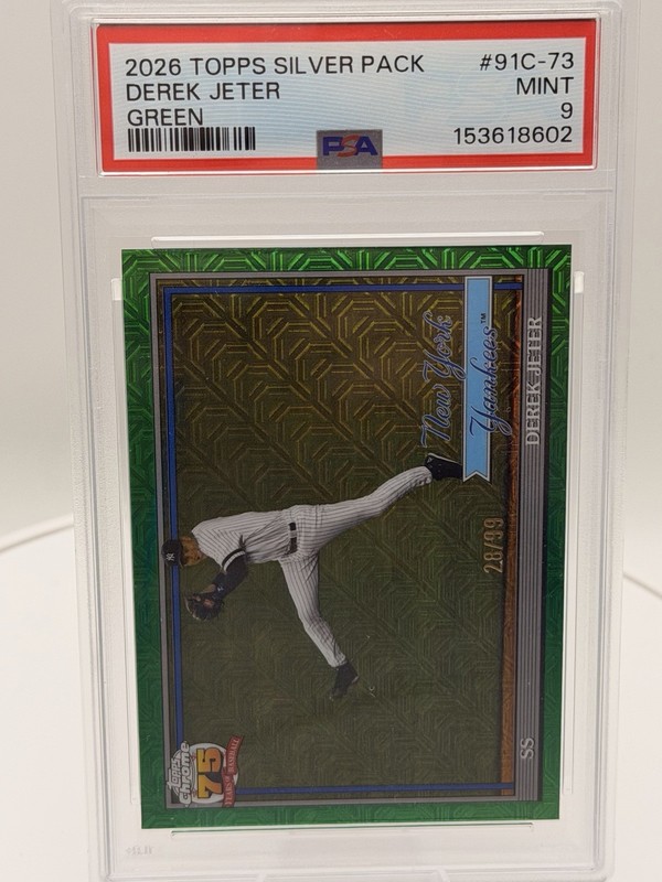 2026 Topps Chrome Derek Jeter #1 Green Mojo /99 PSA 9 POP 1 Highest Graded Card!