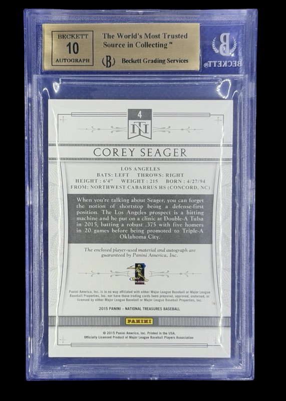2015 Corey Seager Panini National Treasures Rookie Patch Auto /10 view 2