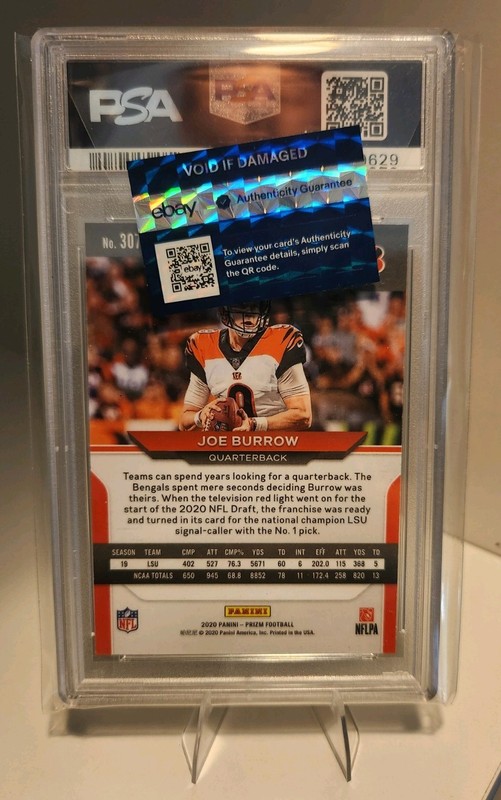 2020 Panini Prizm Rookie Joe Burrow #307 Silver Prizm (RC) PSA 9 view 2
