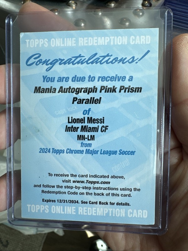 Redeem Redemption  Lionel Messi /15 2024 Topps Soccer Manin Pink Prism Auto