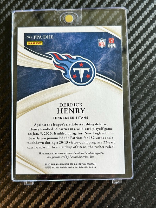 2020 Panini Immaculate Collection Derrick Henry Premium Patch Auto Titans /49 view 2
