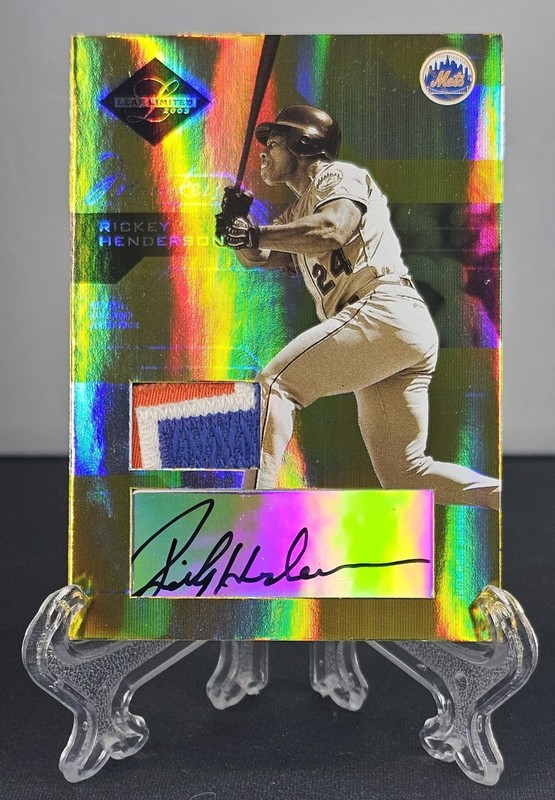 Rickey Henderson 2005 Leaf Limited Game-Used 3-Color PATCH AUTO 4/10 Mets HOF