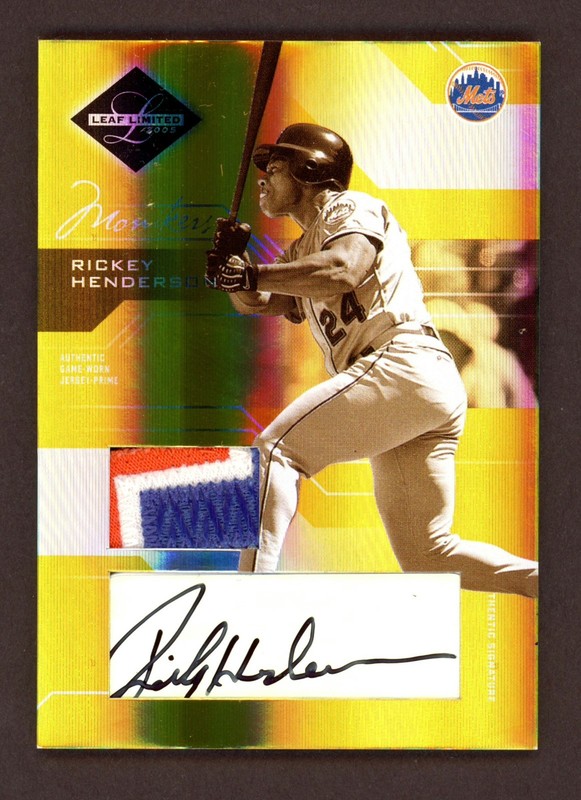 Rickey Henderson 2005 Leaf Limited Game-Used 3-Color PATCH AUTO 4/10 Mets HOF view 2
