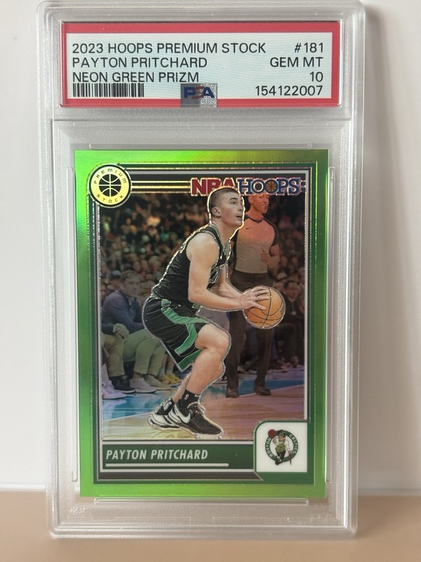 Payton Pritchard /5 - 2023 Panini Hoops - #181 Neon Green Prizm (PSA 10)