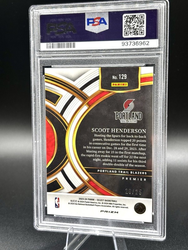 2023-24 Panini Select - Premier Scoot Henderson #129 Blue Disco /25 (RC) PSA 10 view 2