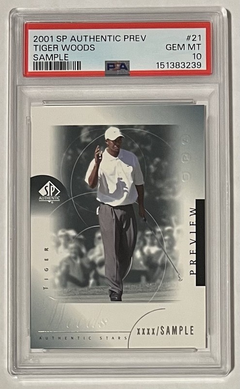 2001 SP Authentic Preview - Tiger Woods Sample Rookie Card PSA 10 GEM MINT #21