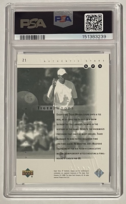 2001 SP Authentic Preview - Tiger Woods Sample Rookie Card PSA 10 GEM MINT #21 view 2