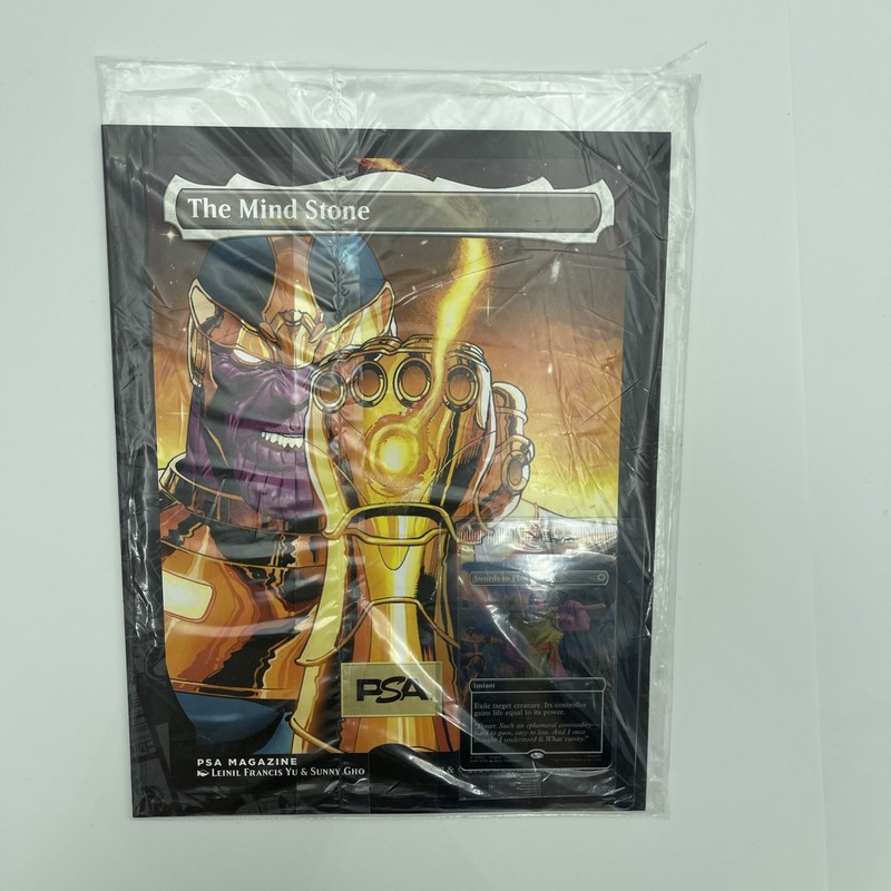PSA Magazine + Sealed Thanos Swords to Plowshares Magic The Gathering Promo card