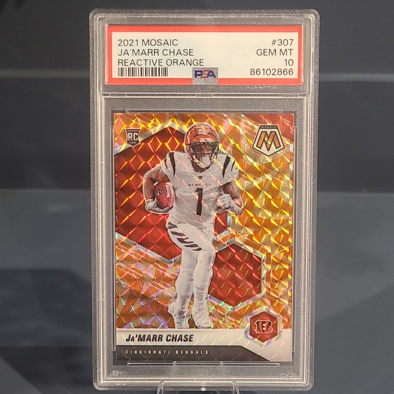 Panini 2021 Mosaic Ja'Marr Chase Rookies Reactive Orange Prizm #307 PSA 10