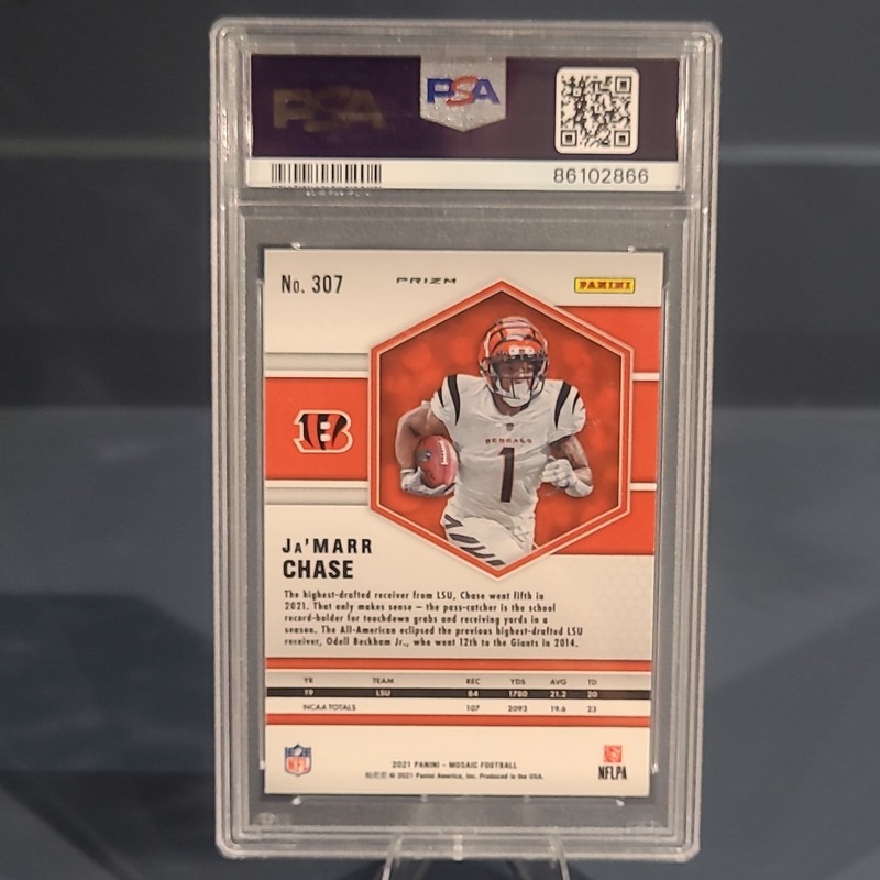 Panini 2021 Mosaic Ja'Marr Chase Rookies Reactive Orange Prizm #307 PSA 10 view 2