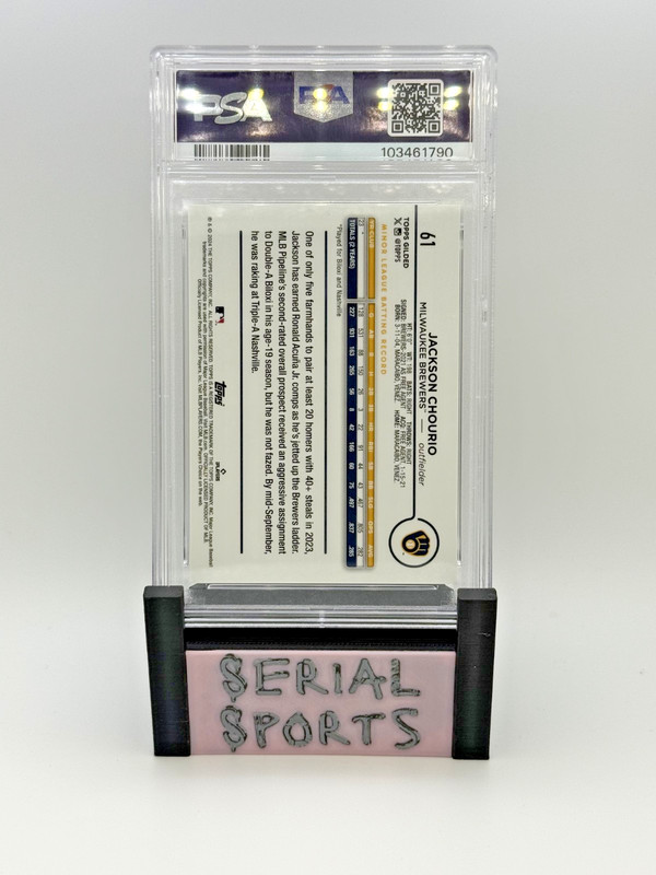 Jackson Chourio 2024 Topps Chrome Gilded #61 Rookie RC 99/99 PSA 10 BOOKEND view 2