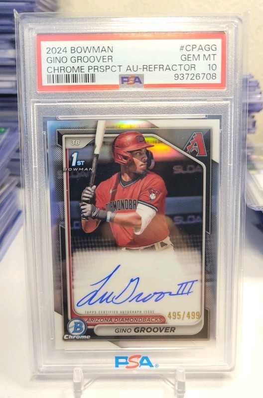 2024 Bowman Gino LuJames Groover Chrome Auto Refractor 1st #/499 Dbacks PSA 10 view 1