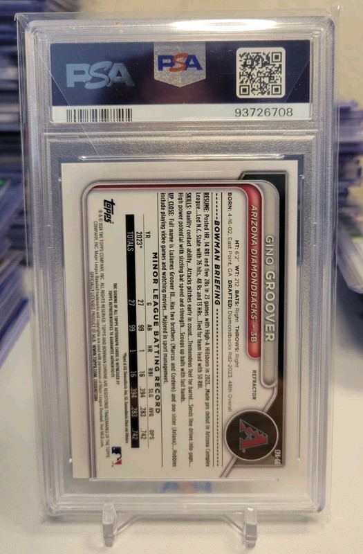2024 Bowman Gino LuJames Groover Chrome Auto Refractor 1st #/499 Dbacks PSA 10 view 2