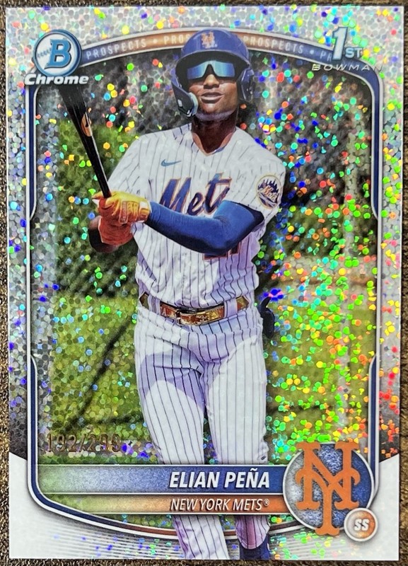 Elian Pena 2025 Bowman Chrome 1st Speckle Refractor #192/299 Mets #BCP-155