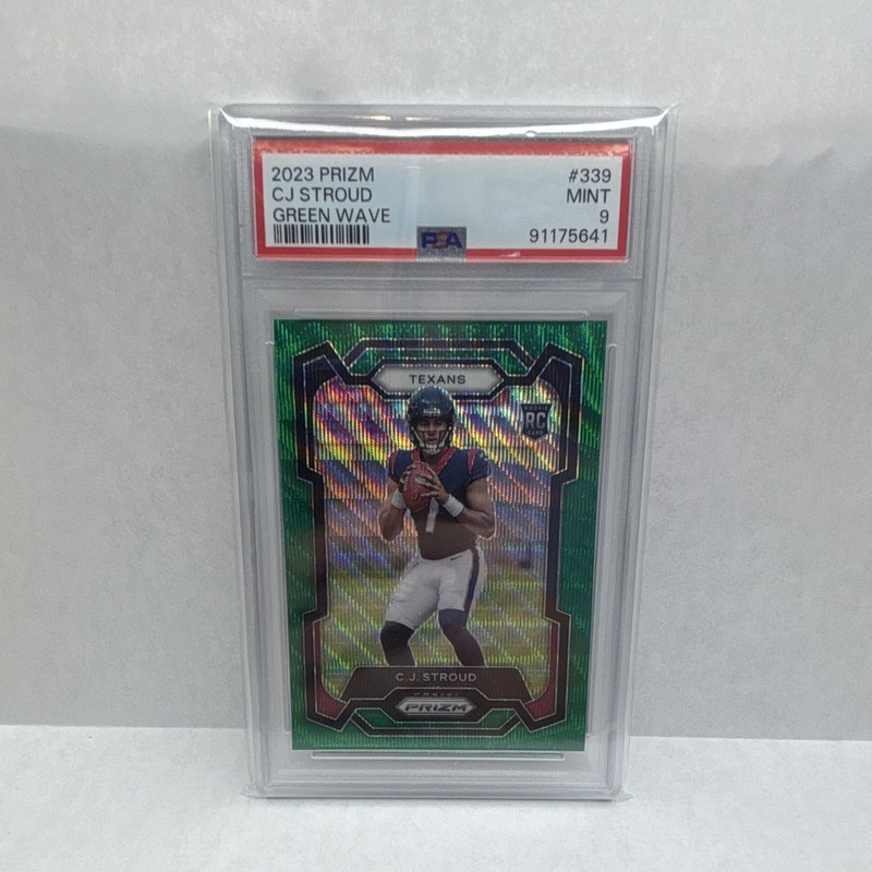 Panini 2023 Prizm C.J. Stroud Rookies RC #339 Green Wave PSA 9 Texans view 1