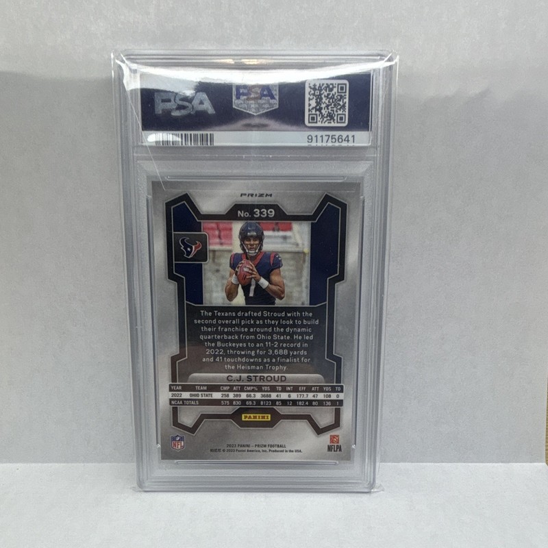 Panini 2023 Prizm C.J. Stroud Rookies RC #339 Green Wave PSA 9 Texans view 2