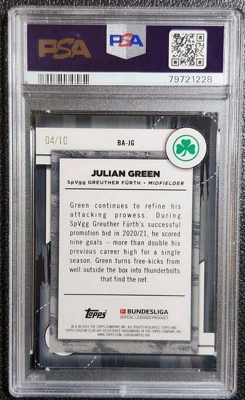2021-22 Topps Stadium Club Chrome JULIAN GREEN Red Ball Artists /10 PSA 10 view 2