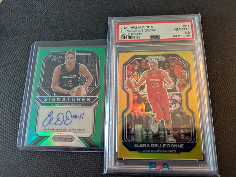 2021 WNBA Prizm Elena Delle Donne 2 Card Lot Green Prizm Auto & Gold /10 PSA 8.5